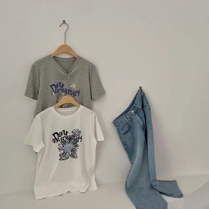 清仓福利【雏菊】外单双面水柔棉无感印花短袖T