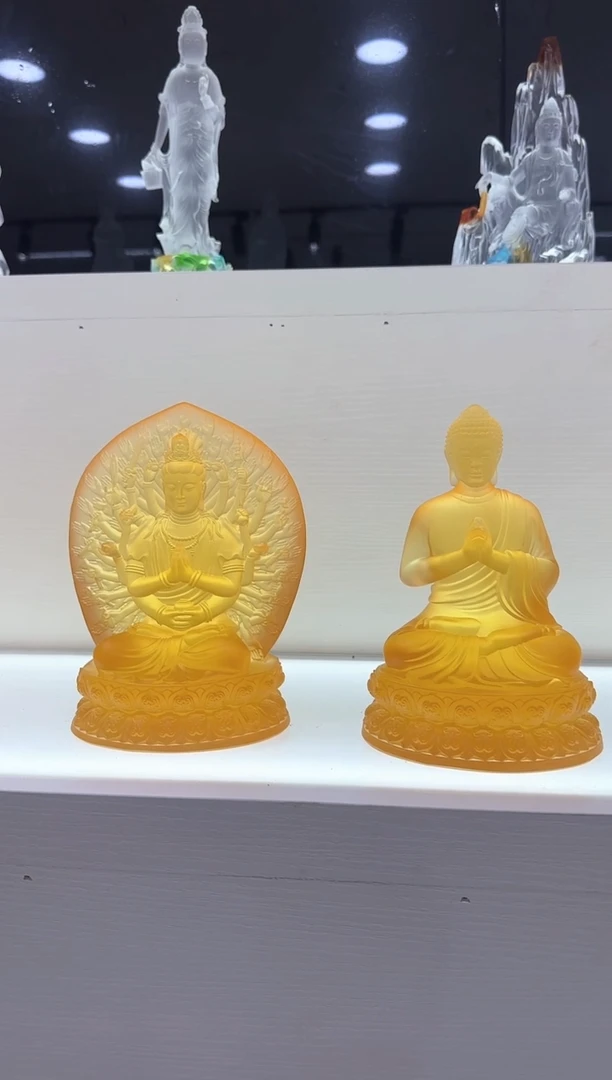 手工艺品琉璃木*彡大日如来和千手观音19厘米