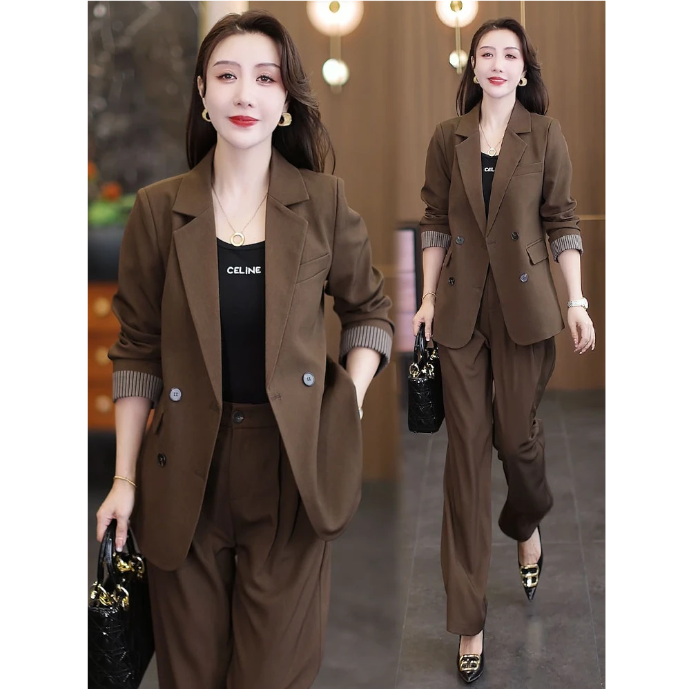 时尚西装套装女2025秋季新款时髦洋气宽松西服外套阔腿裤两件套潮