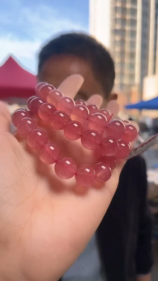 石英质玉手链未镶嵌天然草莓晶手串多样性发一12mm