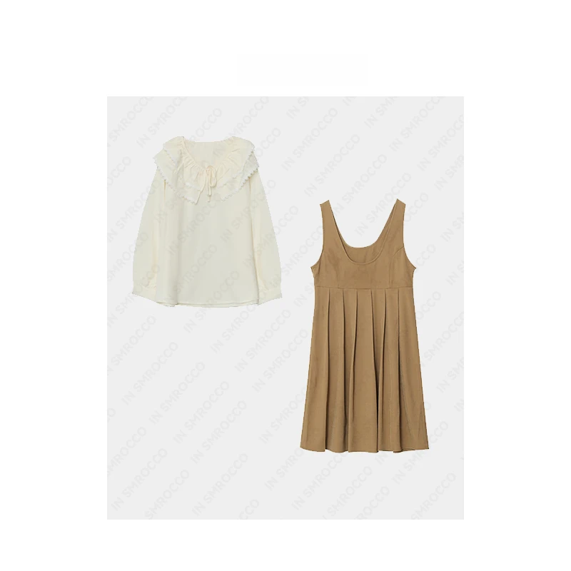 【狂欢价】2379大码法式复古温柔气质背带裙两件套胖MM遮肉套装