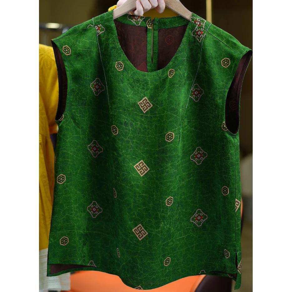 绿印《非遗美学》1485中式复古彩色陶器印花无袖上衣