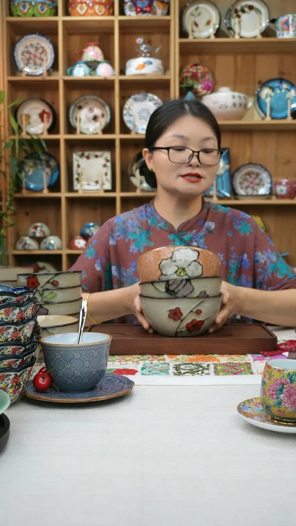 瓷片艳**子小可高温陶瓷餐具一组6只面碗