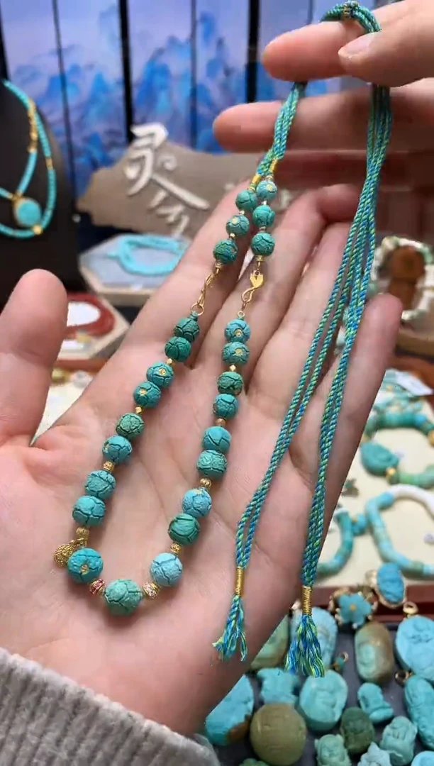 【闪购商品】绿松石颈饰18K金镶嵌爆裂珠项链