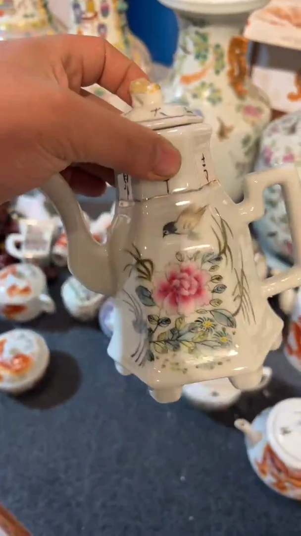 摆件瓷摆件瓷摆件小鸟8+1壶