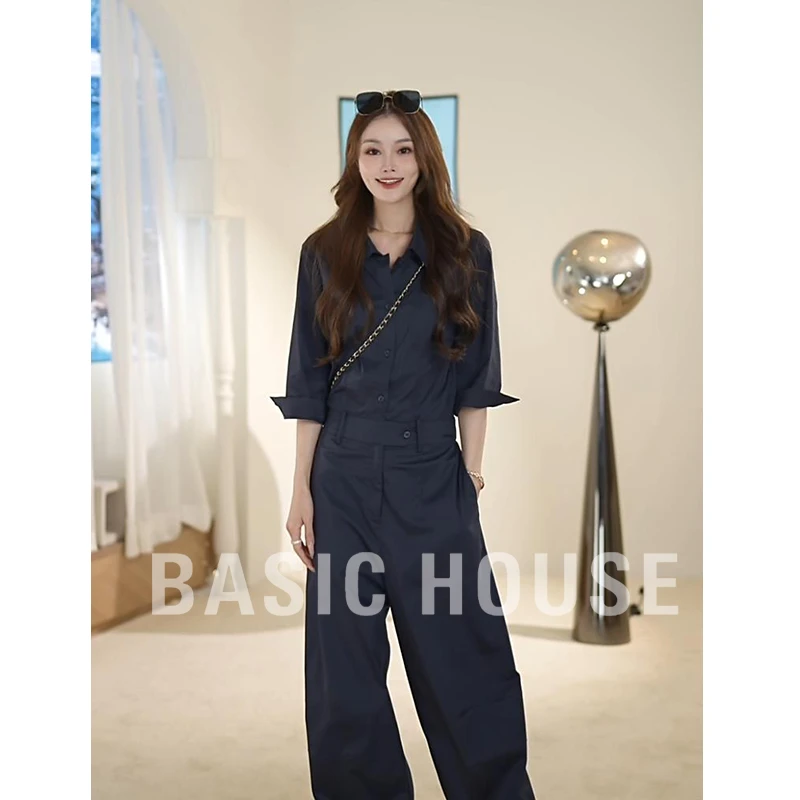 Basic House/百家好2025早春新款设计师休闲百搭气质工装连体裤