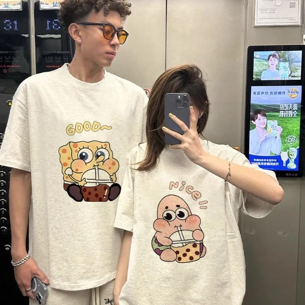 情侣装2025新款一男一女情侣短袖潮牌高级感夏季纯棉宽松休闲T恤