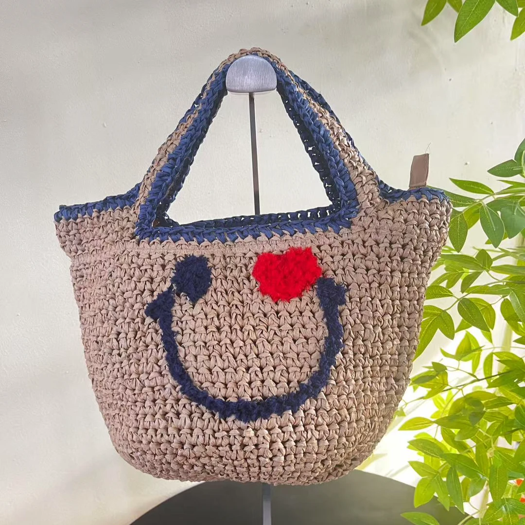 A082025新款笑脸编织手工可爱编织包休闲简约百搭海边度假手提包