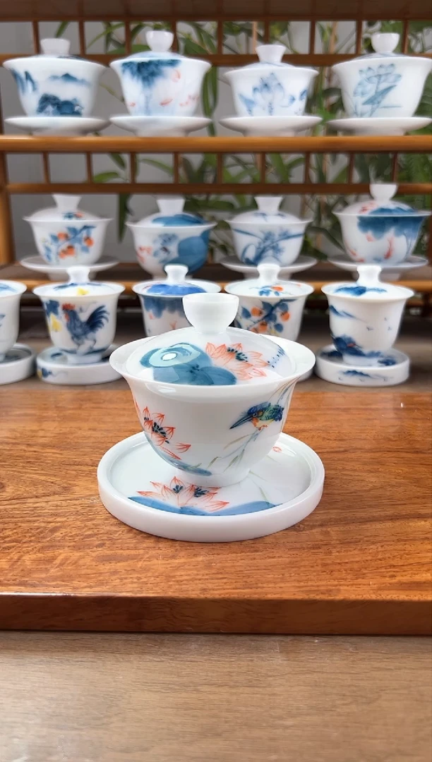 微瑕高冰荷花鸟150ml+壶承