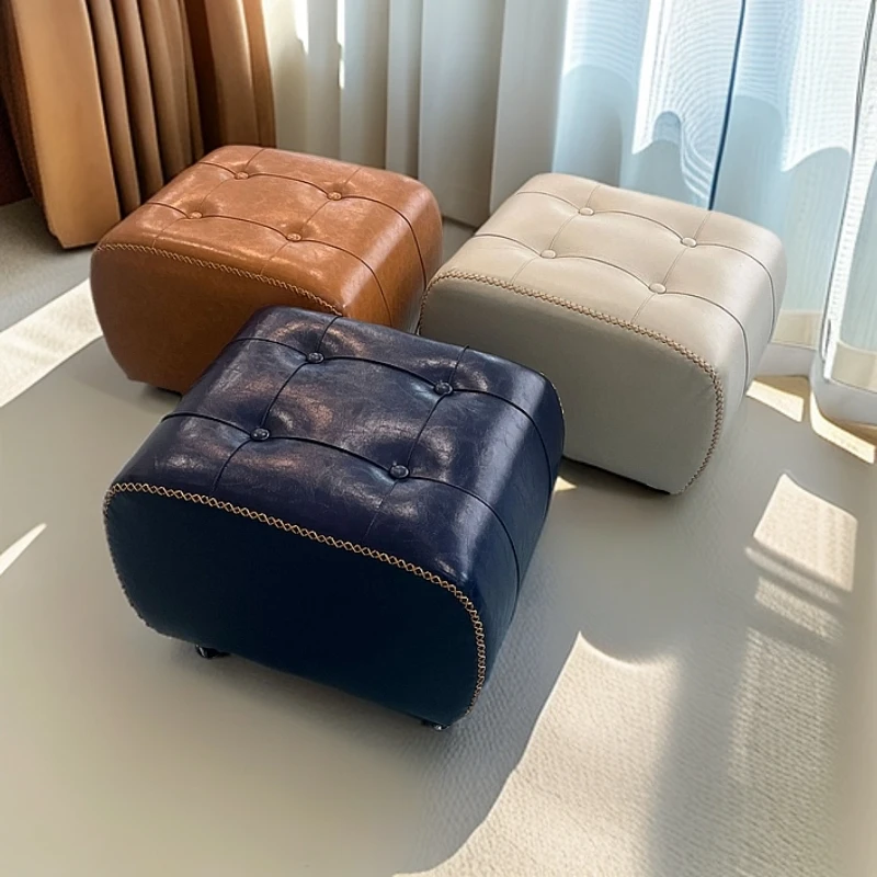 现代简约轻奢拉扣万向轮换鞋凳皮凳客厅小凳子儿童凳可移动矮凳