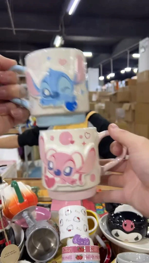 瓷片原盒Q版史迪仔安琪对杯