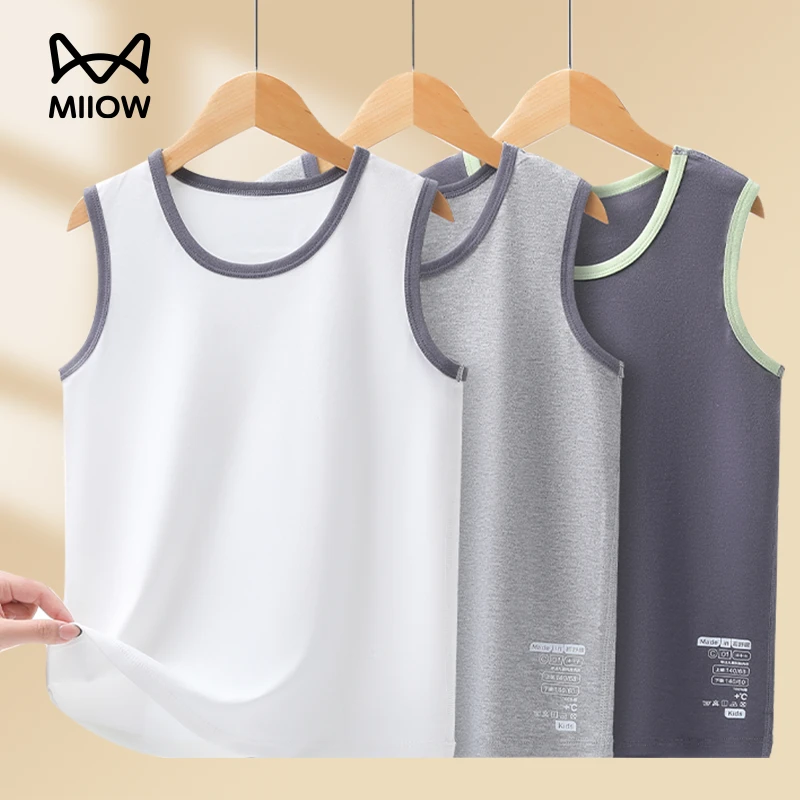 猫人新款男童纯棉背心内穿儿童纯色无袖上衣中学生打底衫四季可穿