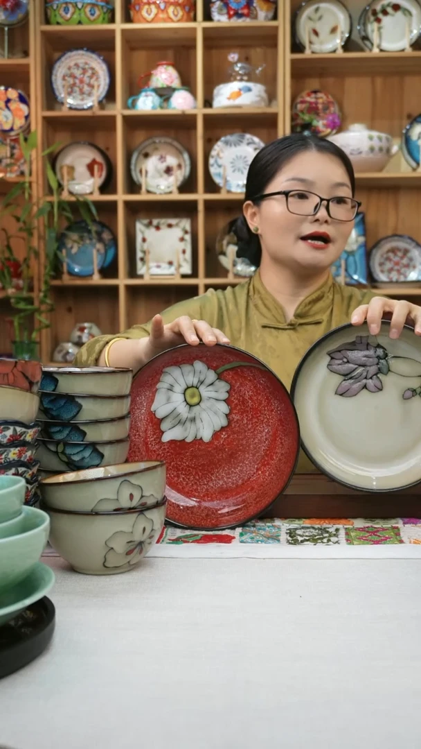 瓷片小可高温陶瓷餐具一组4只大深盘各两只
