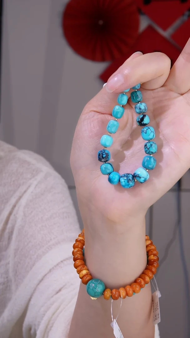 银S925镀金镶嵌绿松石手链1