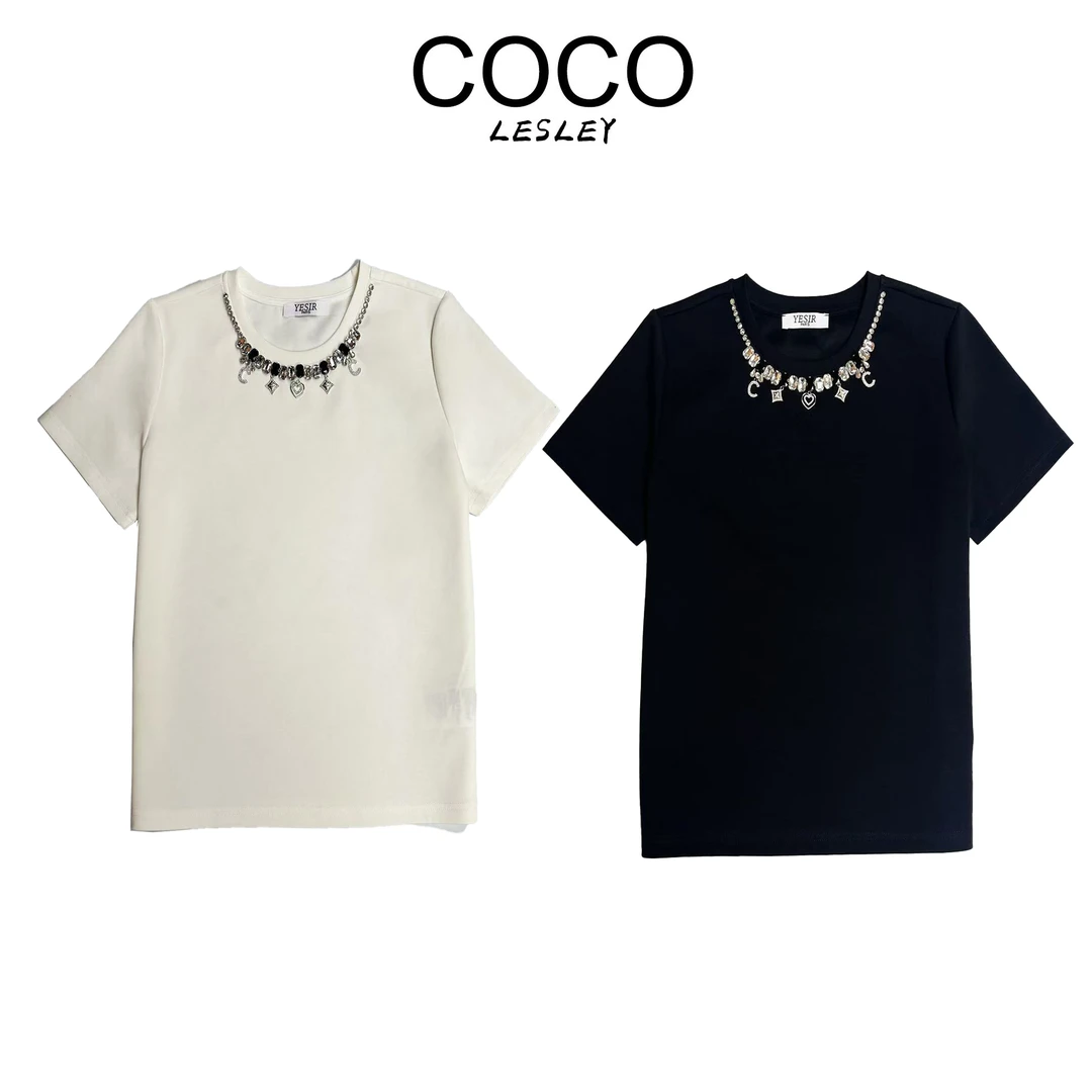 【COCO LESLEY】T26002【钻领星芒】重手工订钻时尚T恤