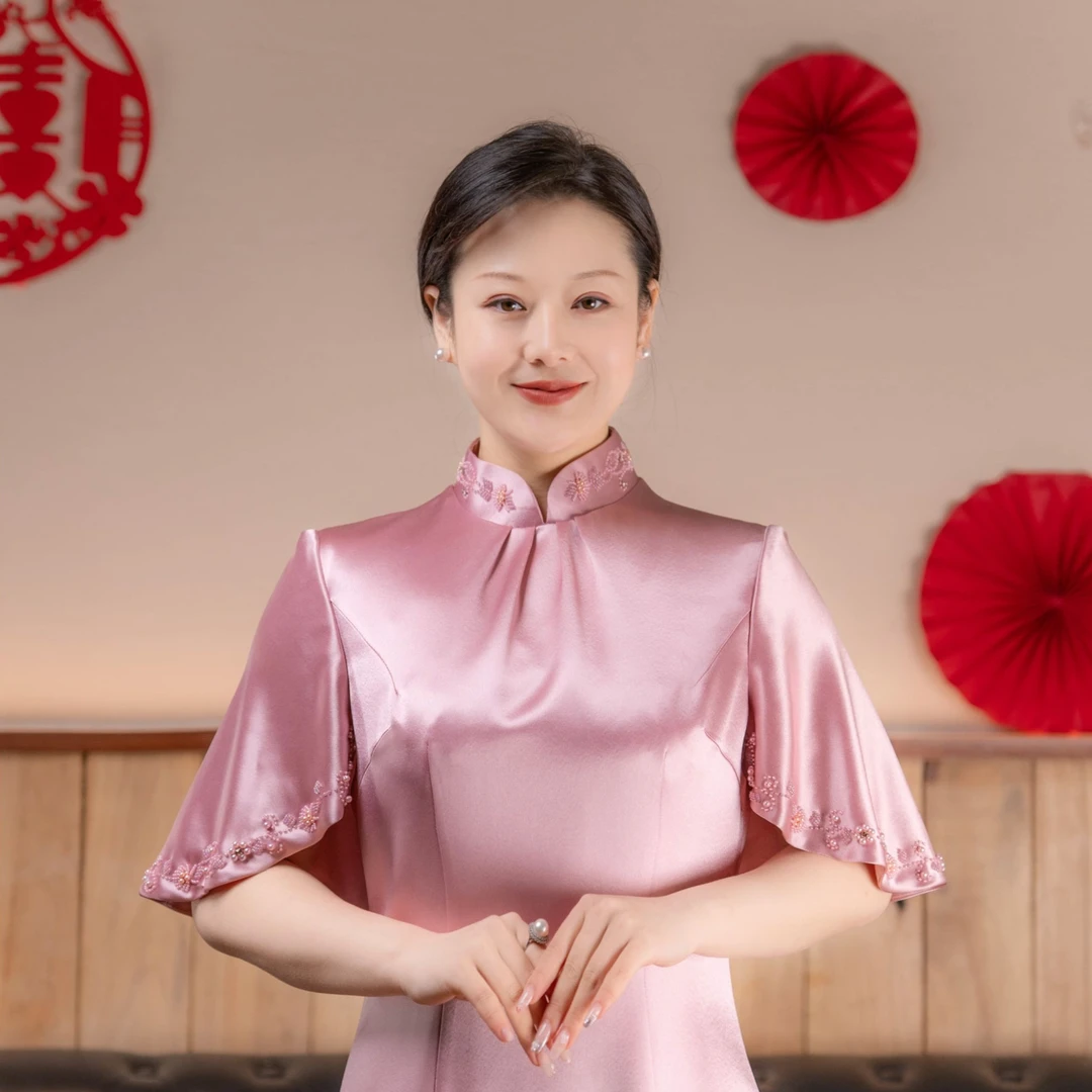 今生缘喜妈妈【粉黛云颂】高端礼服修身气质中长款婚礼粉色礼服裙