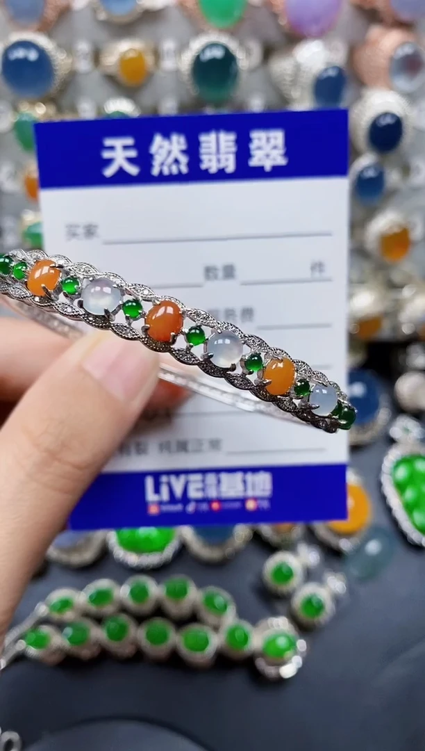 翡翠手镯银S925镶嵌164