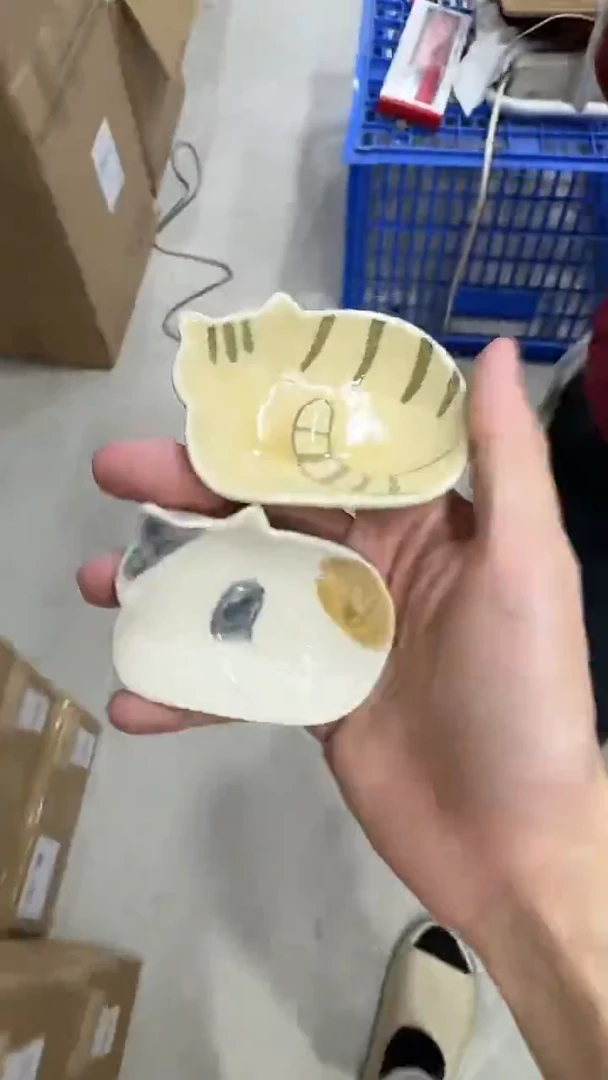 瓷片3寸三花和橘猫浅碟