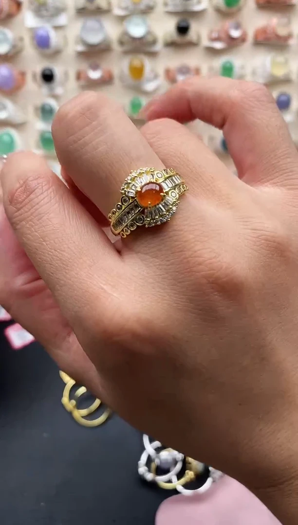 银S925镶嵌戒指翡翠缅甸天然A货翡翠111  6-