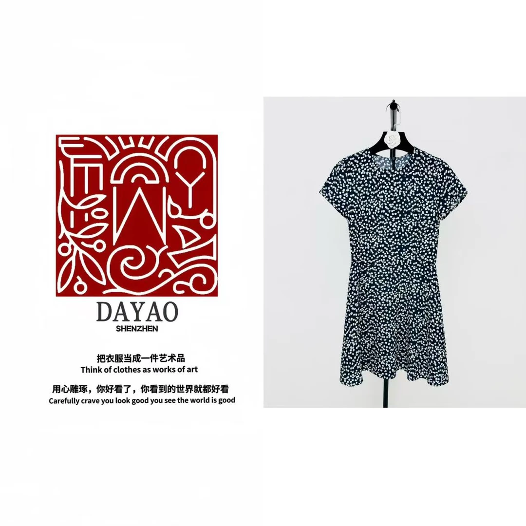 「DAYAO」25S夏季新款时尚休闲黑色碎花圆领短款连衣裙 WYS25522