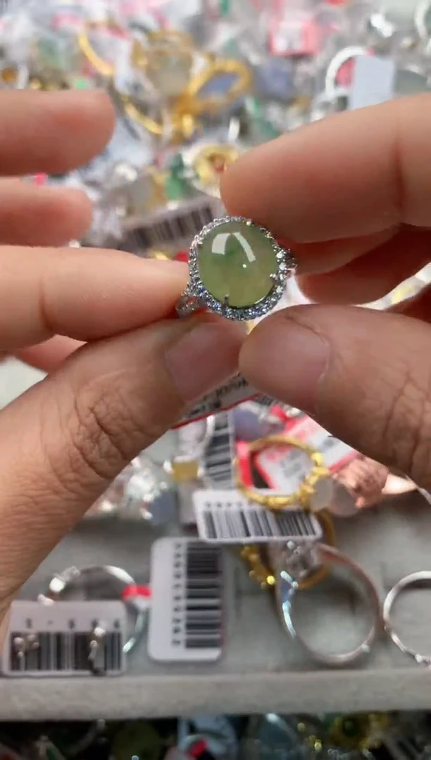 银S925镶嵌戒指翡翠222             1