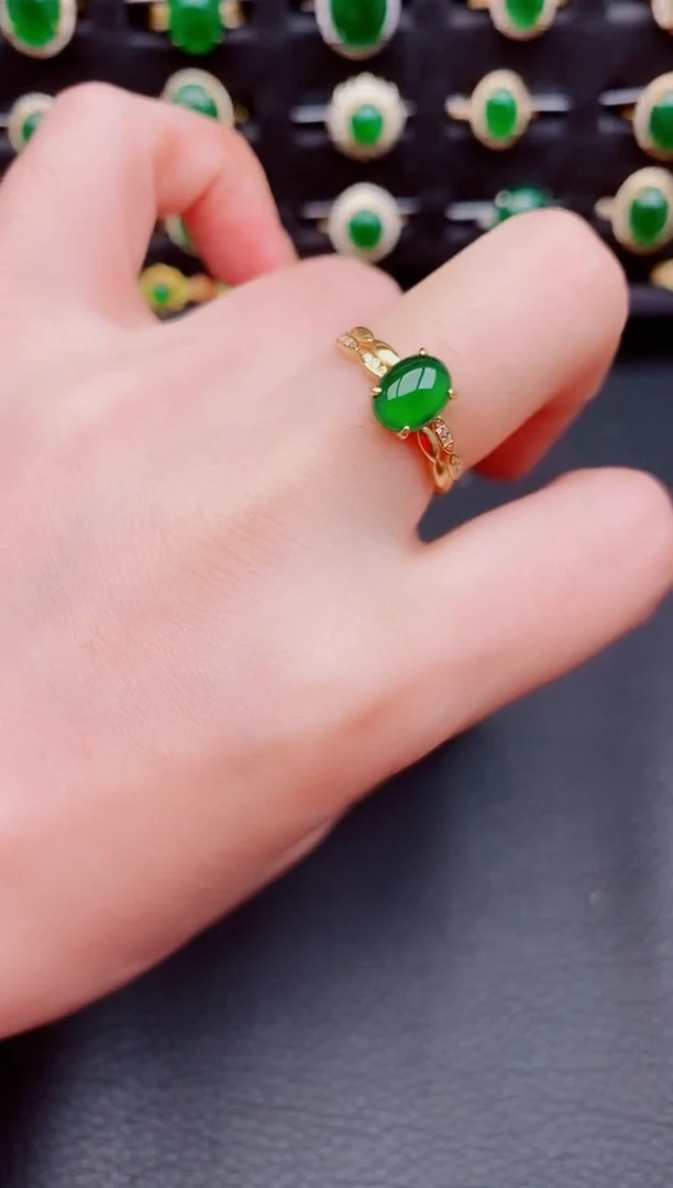 【闪购商品】翡翠戒指银S925镶嵌天然a货翡翠44