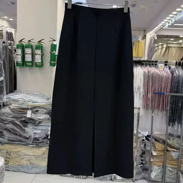 726#早秋新款弹力高腰显瘦中长裙开叉直筒半身裙女