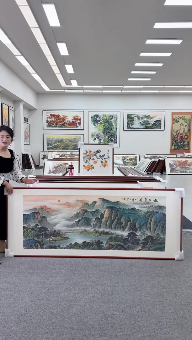 国画手绘  219*88  旭日东升