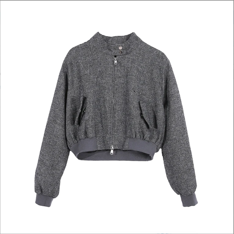 【八宝专属】休闲女时尚法式珍珠刺绣短外套女装灰色针织立领8138