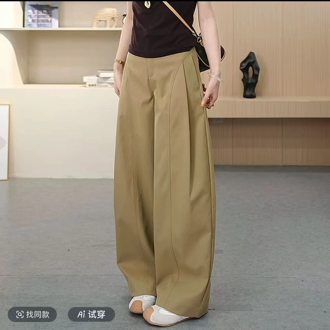 贝斯裤~潮流侧压褶阔腿裤~秋季新款宽松阔腿裤时尚女裤子
