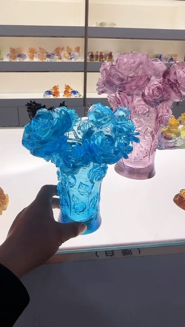 手工艺品琉璃蓝色玫瑰花瓶