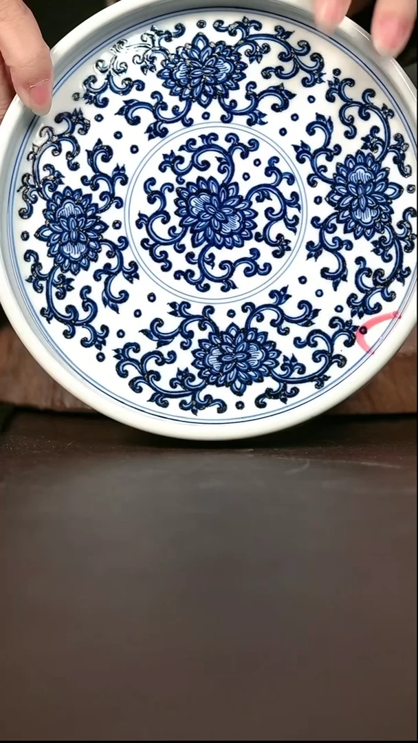 手绘 高温现代瓷 气窑  有暇  双钩缠枝莲直边壶承17.5CM