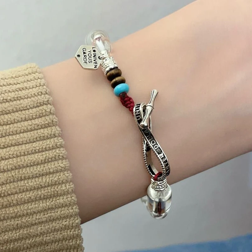 925银手链 【云歌】透明复古做旧手工时尚手串手链【D4480】ins可调节