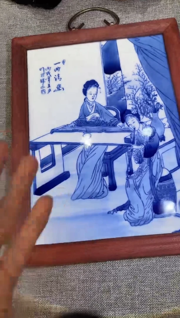 瓷版画陶瓷A6/青花人物瓷板画——————