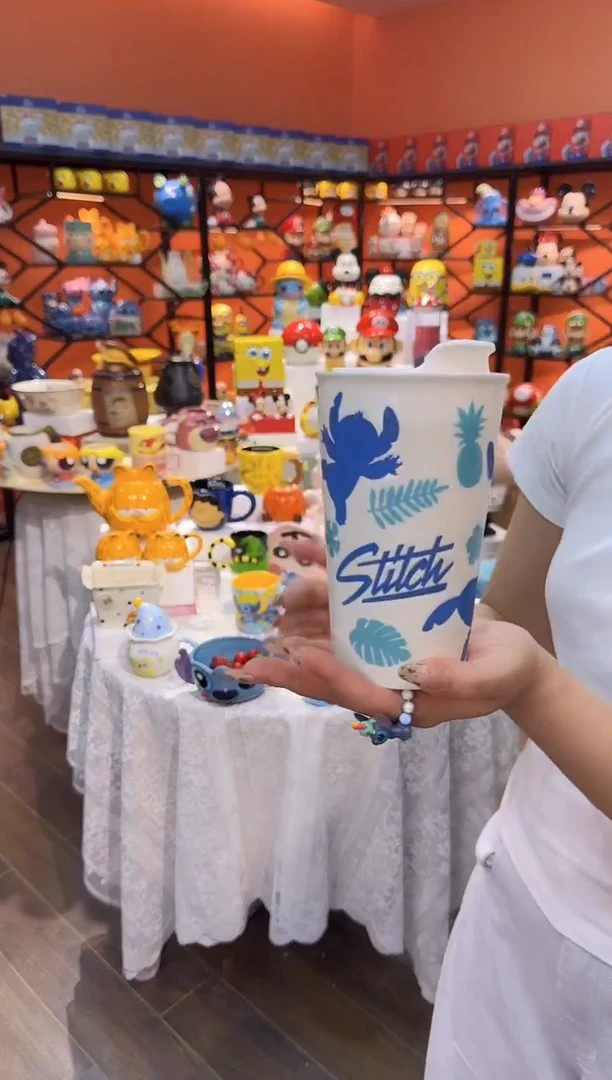 瓷片@@史迪奇双层陶瓷水杯