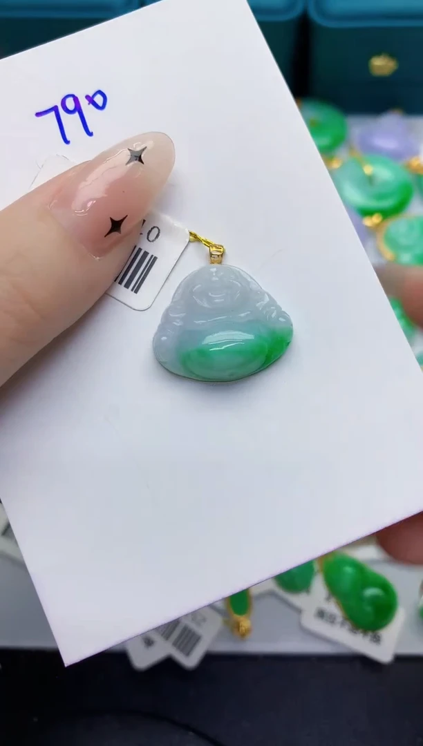 颈饰18K金镶嵌翡翠缅甸天然翡翠A货