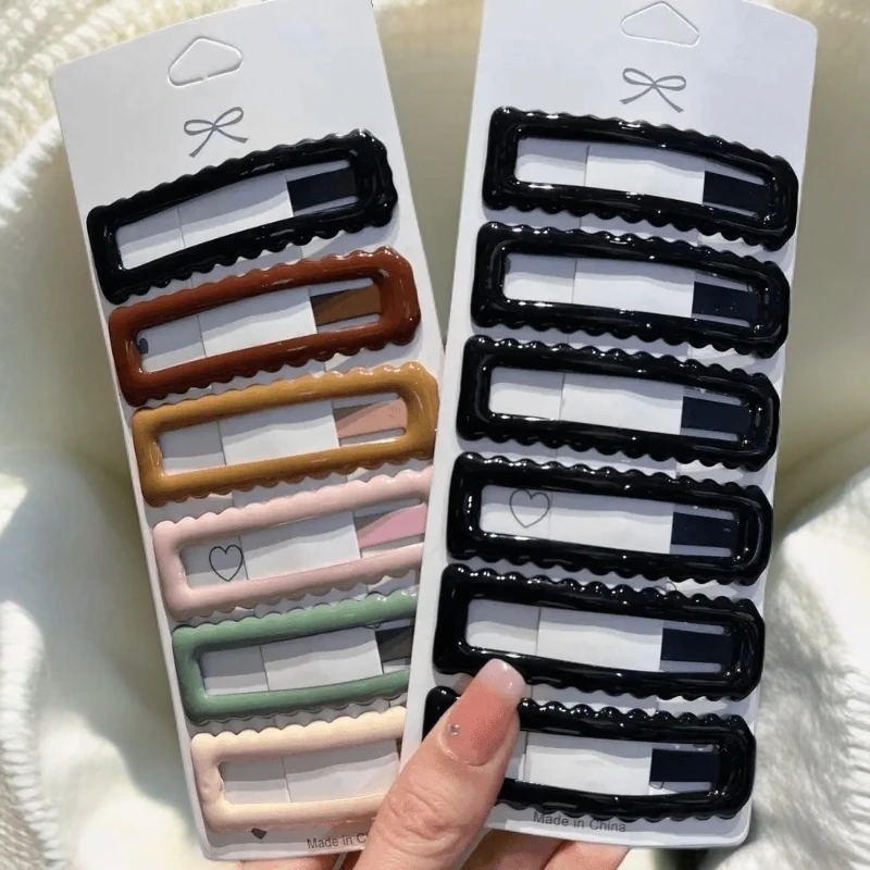 网红亮面方形波浪碎发韩版百搭黑色发卡气质BB夹成人刘海夹碎发夹