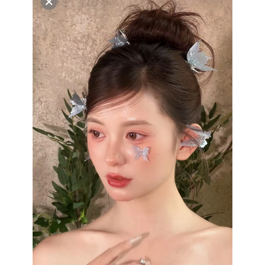 新款“元气少女”浅蓝蝴蝶唯美发夹套装