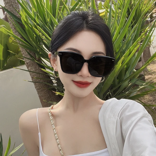 大脸墨镜网红方框显瘦高级感ins防晒眼镜夏新款街拍登山白边太阳