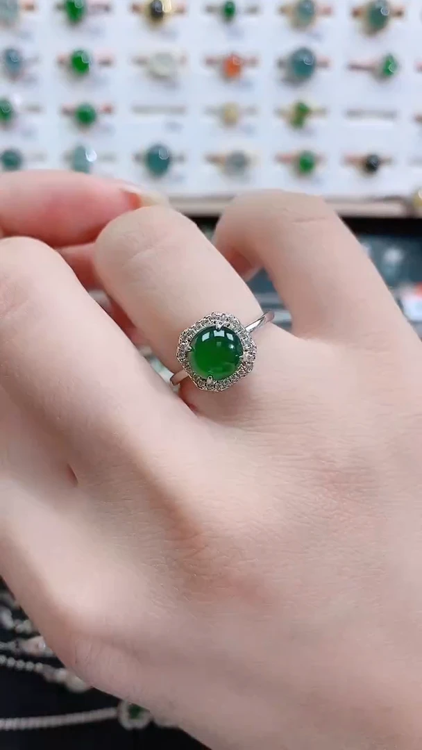 银S925镶嵌戒指翡翠天然翡翠