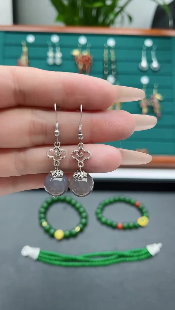 【闪购商品】玛瑙/玉髓耳饰银S925镶嵌092