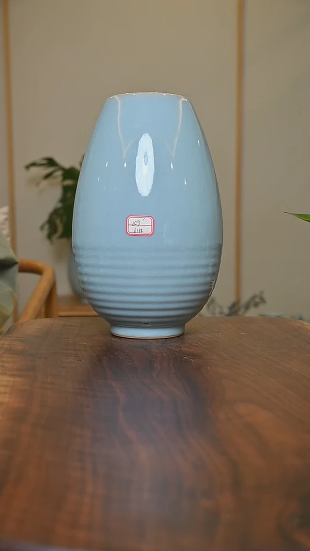 61#玄纹瓶 天青 微瑕 朱家汝窑款