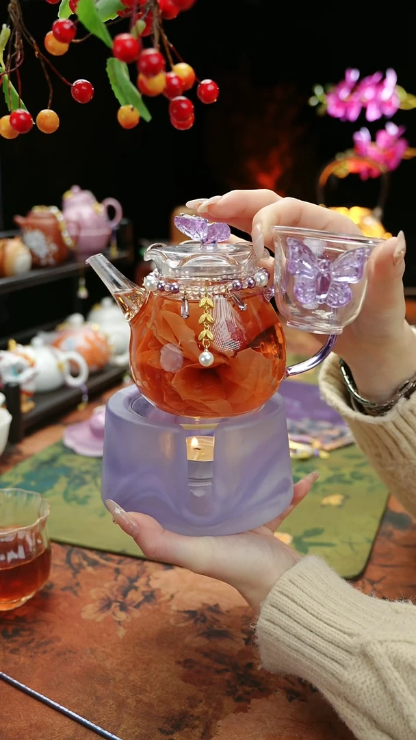 【闪购商品】紫色温茶台+茶壶+链子+杯子