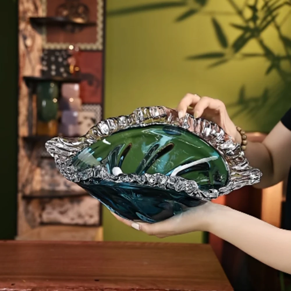S【海洋之星】现代轻奢蓝色斜口琉璃花瓶+果盘套装创意装饰花器摆