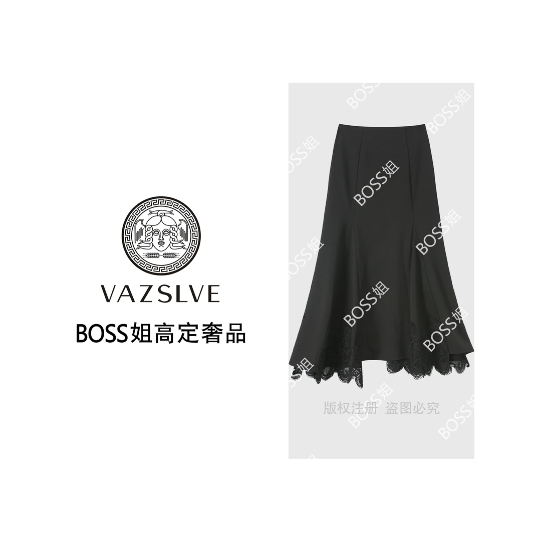 VAZSLVE/原创设计 不规则时尚优雅蕾丝拼接鱼尾开叉半身裙5595928
