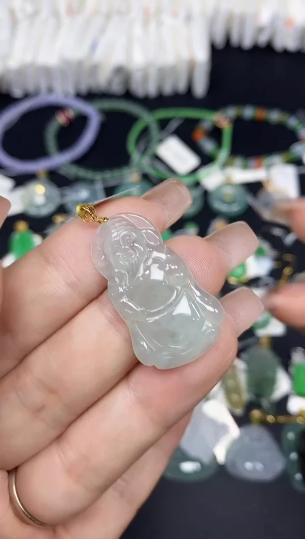 吊坠(不含链)18K金镶嵌翡翠财神18K金扣镶嵌@@CMT1092-2