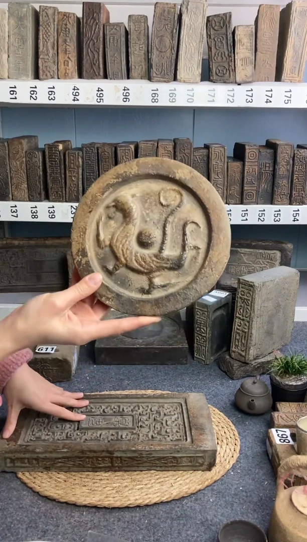 ✔*一古砖雕刻砚台壶承