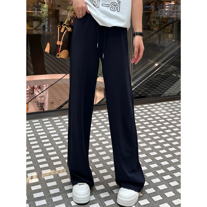 【闺蜜轻奢】2025夏薄款松紧高腰直筒显瘦冰感防晒拖地阔腿休闲裤女