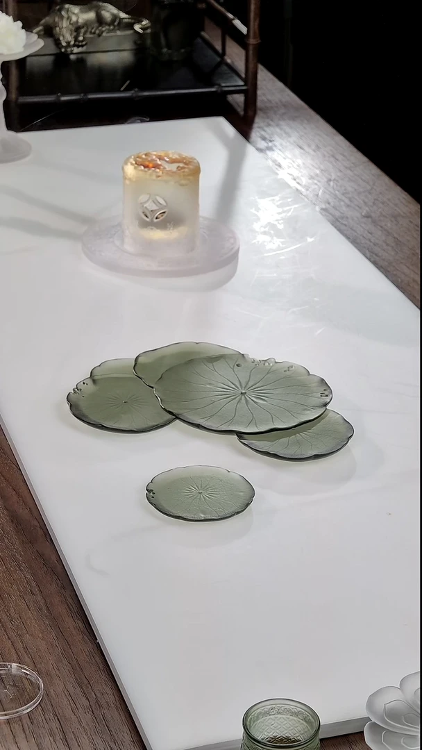 琉璃观荷听雨小茶盘墨翠色