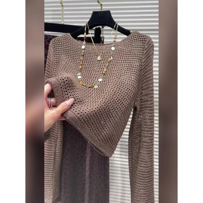 欧货复古风时髦洋气高端细闪长袖秋季新款修身显瘦休闲气质上衣女